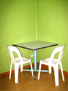Table and chairs that can be used for various purposes.